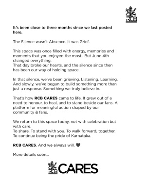 RCB Breaks Silence After 3 Months, Addresses Deadly IPL Victory Stampede
hoặc
Royal Challengers Bengaluru Returns to Social Media, Mourns Loss of Life After IPL Title Celebration Tragedy