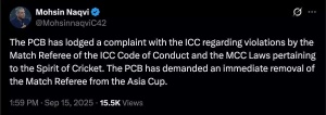 PCB Files Formal Complaint with ICC Over Handshake Snub, Demands Match Referee Removal in Asia Cup Row