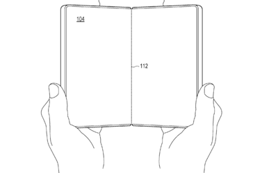Illustration of Microsoft's new foldable device patent featuring a unique hinge design.