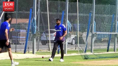 Jasprit Bumrah practices at the nets, signaling his potential return for the crucial second Test.