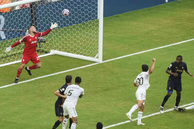 Gonzalo Garcia of Real Madrid scores against Juventus