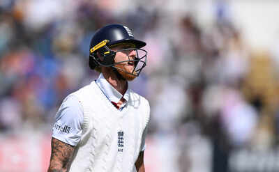 Ben Stokes reacts to his dismissal during the second Test against India